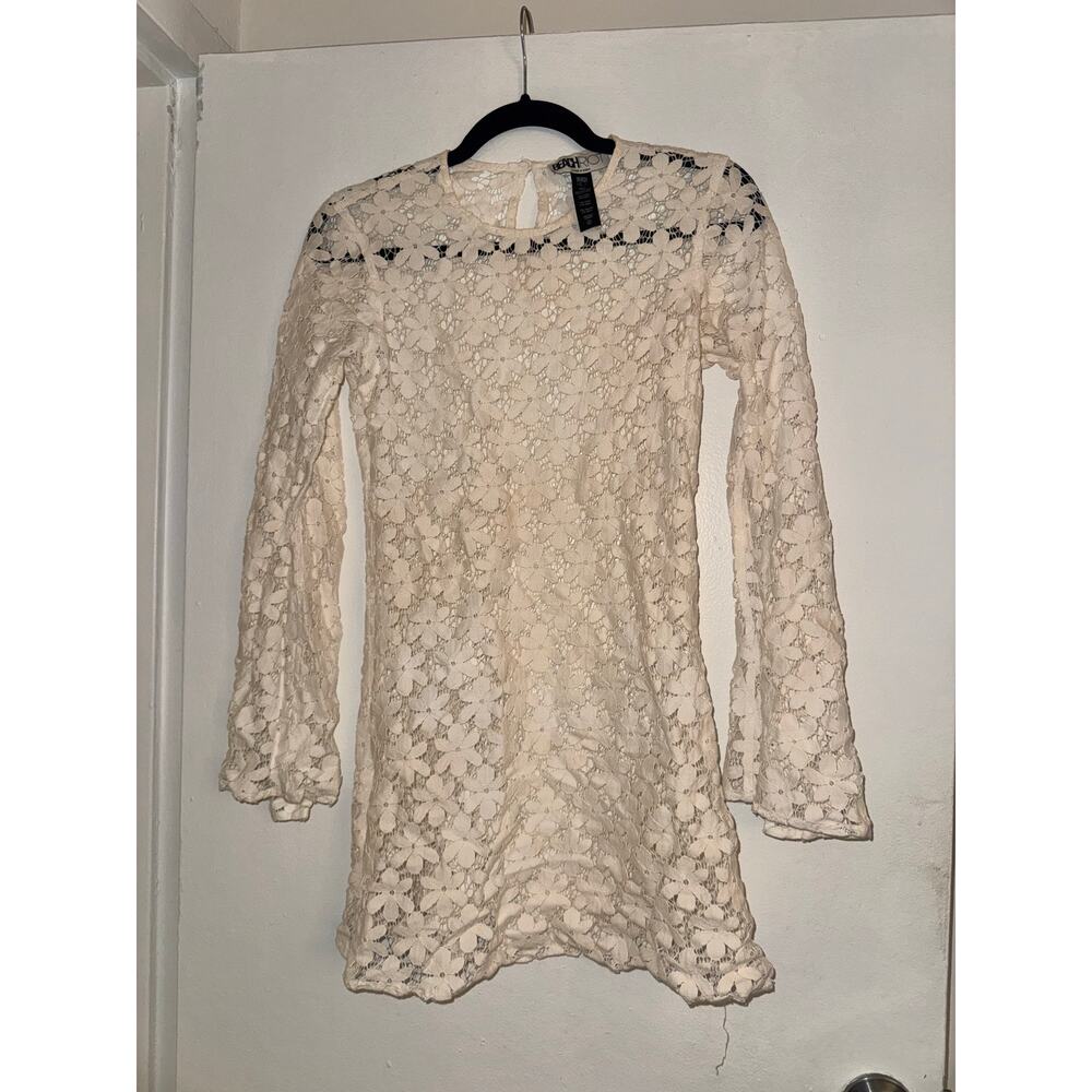 Beachriot Floral Cream Bridal Coverup - Long Sleeve Beach Dress Size Small